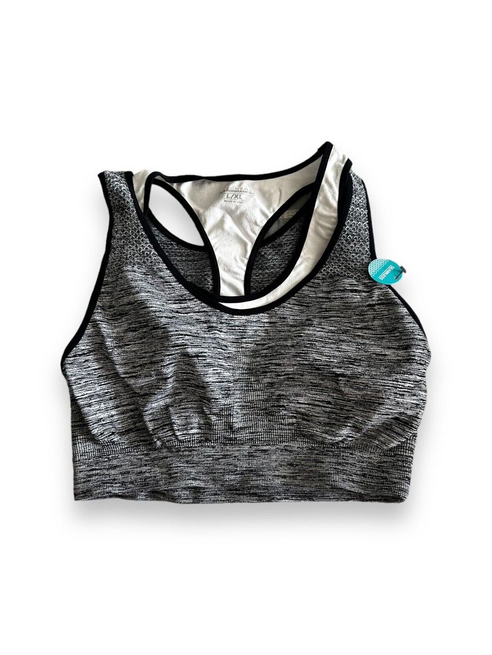 New Skechers Performance Layered Flex 2Fer Sports Bra L/XL Black White Marled